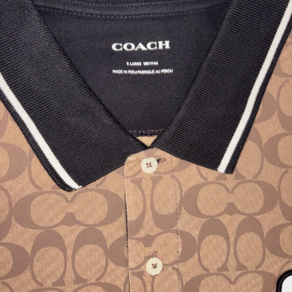 Coach Men's Tan and Black Patterned Polo Shirt
